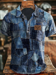 Herren Retro Cowboy Bull Head Patchwork Print Casual Kurzarm Top