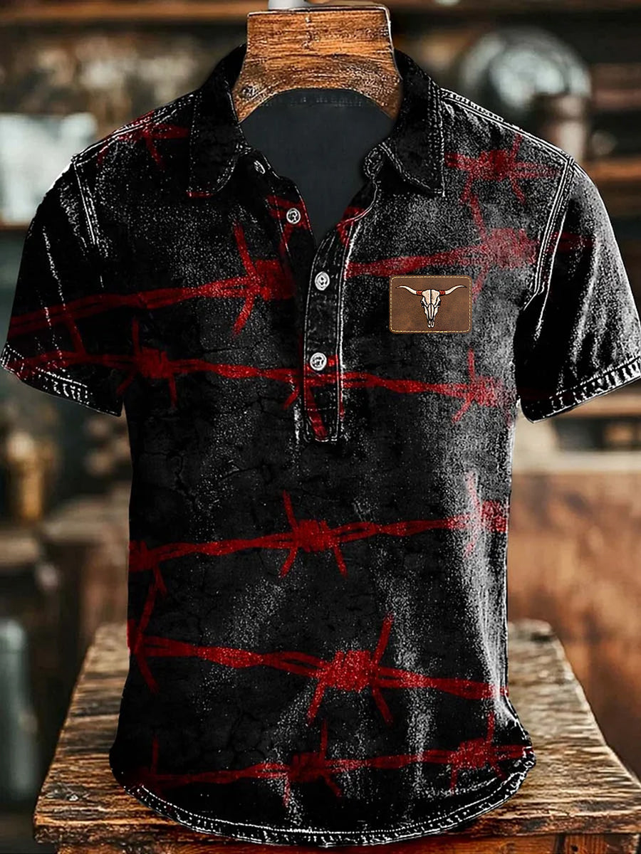 Herren Retro Cowboy Bull Head Print Lässiges kurzärmliges Oberteil