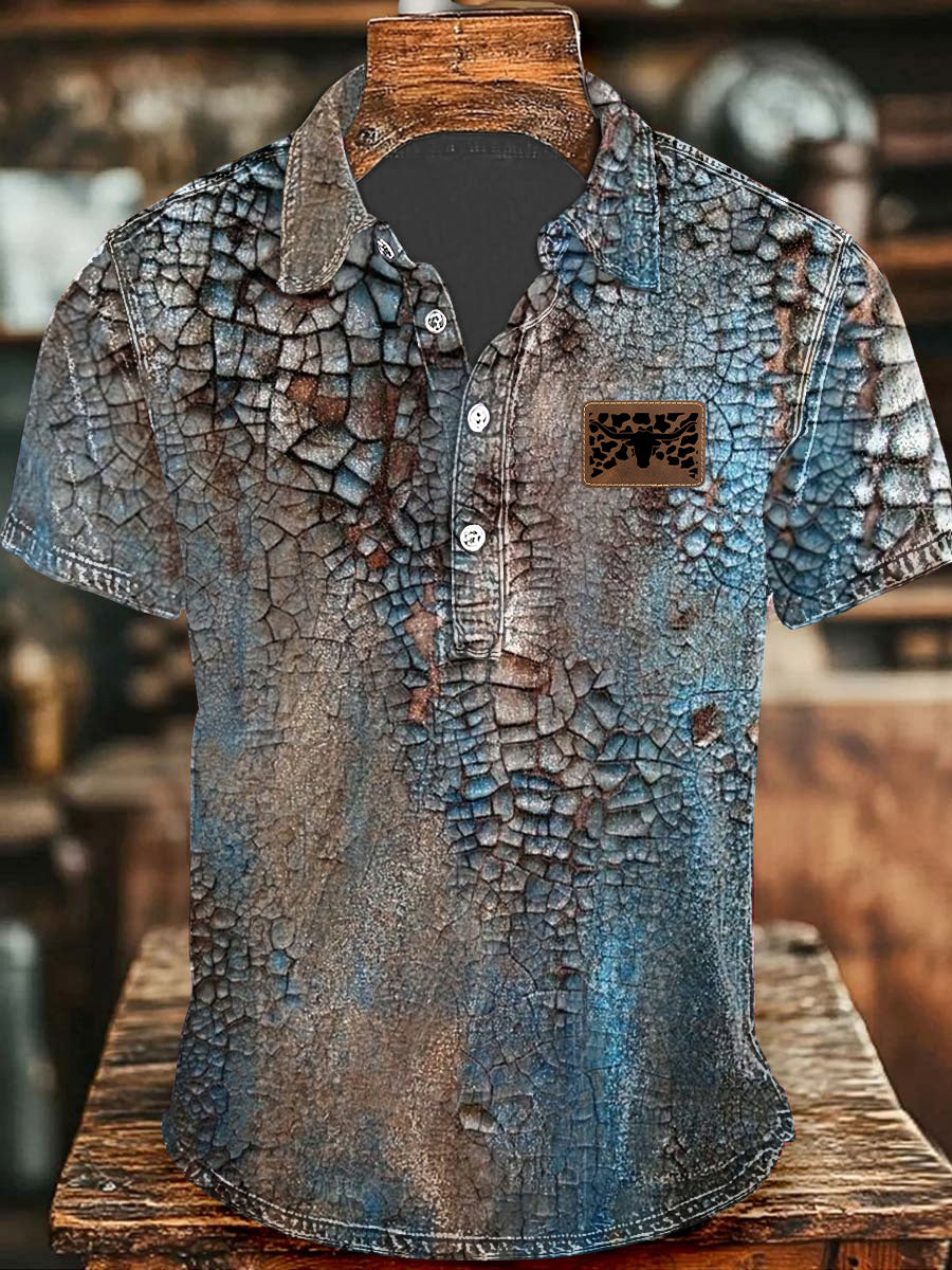 Herren Retro Cowboy Bull Head Print Lässiges kurzärmliges Oberteil