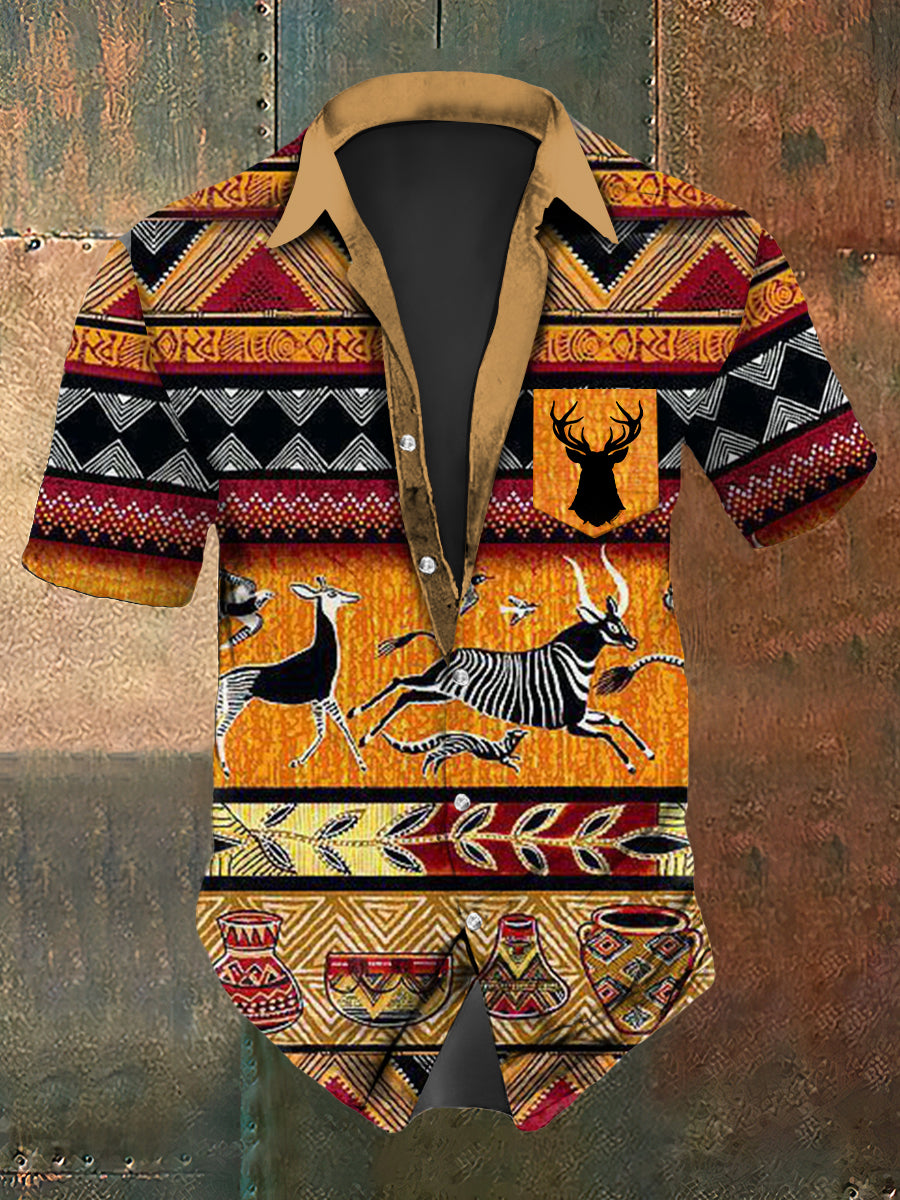 Herren Hirsch Schädel Western Grafik Kurzarm Hemd