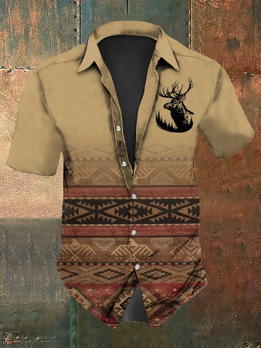 Westliches Hemd mit Hirsch druck Kurzarm für Männer