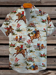 Westliches Cowboy-Print-Hemd für Männer Kurzarm