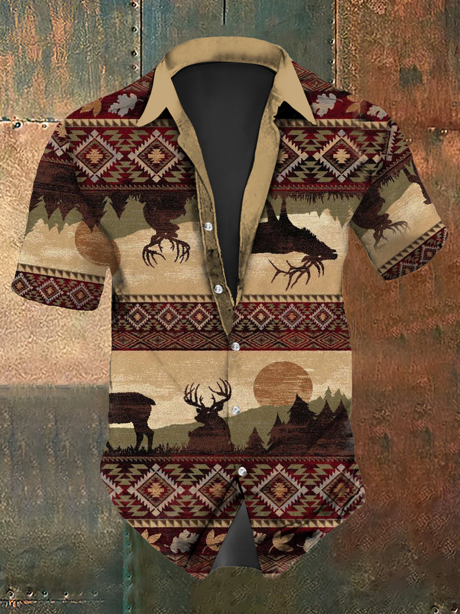 Westliches Hemd mit Hirsch druck Kurzarm für Männer