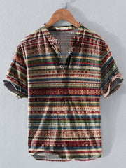 Männer Western Ethnic Stripe Print Button Kurzarm