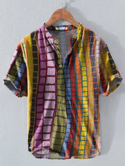 Männer Western Ethnic Stripe Print Button Kurzarm