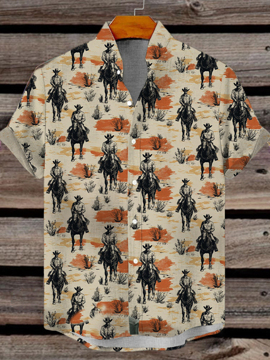 Westliches Cowboy-Print-Hemd für Männer Kurzarm
