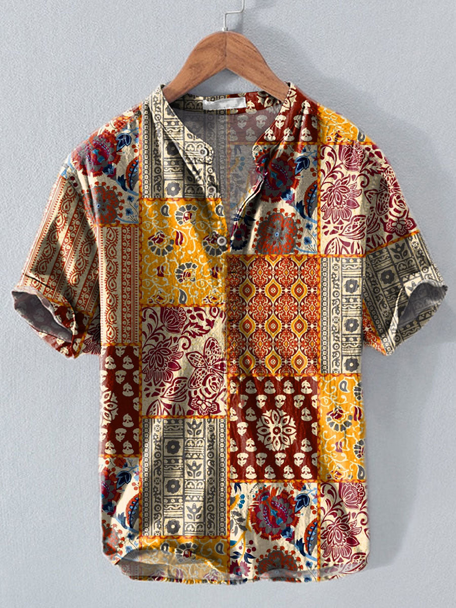 T-Shirt mit westlichem Ethnischem Streifen druck knopf für Männer