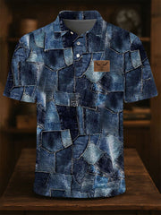 Herren Retro Cowboy Bull Head Patchwork Print Casual Kurzarm Top