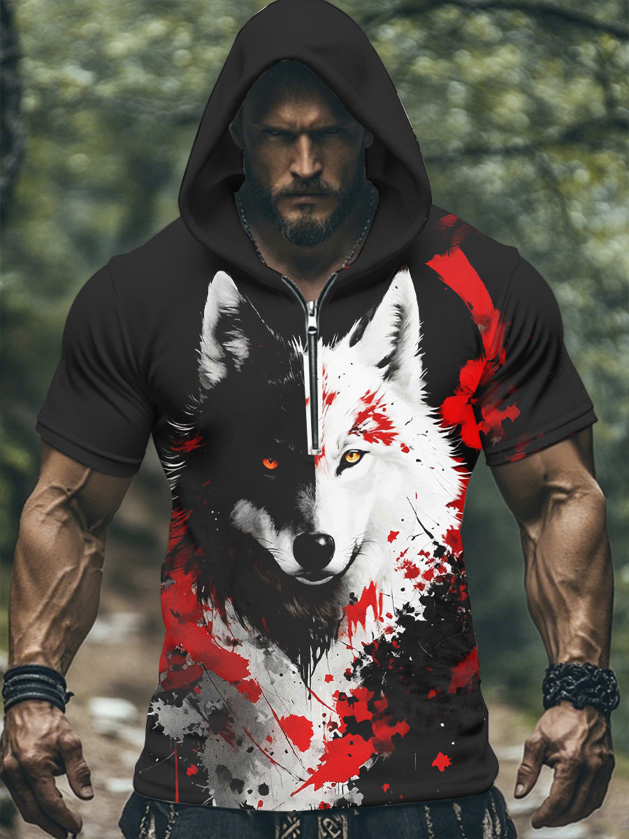 Herren Wikinger Mythologie Fenrir Kapuzen T-Shirt