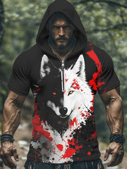 Herren Wikinger Mythologie Fenrir Kapuzen T-Shirt