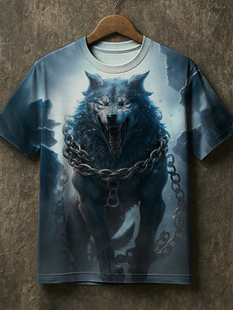 Herren Wikinger Mythologie Fenrir T-Shirt