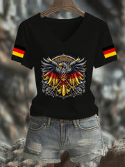 Damen Deutschland Bedrucktes T-Shirt mit V-Ausschnitt