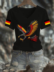 Damen Deutschland Bedrucktes T-Shirt mit V-Ausschnitt
