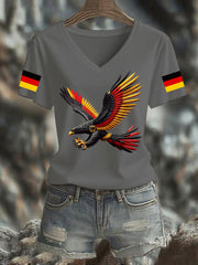 Damen Deutschland Bedrucktes T-Shirt mit V-Ausschnitt
