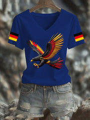 Damen Deutschland Bedrucktes T-Shirt mit V-Ausschnitt