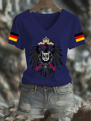 Damen Deutschland Bedrucktes T-Shirt mit V-Ausschnitt