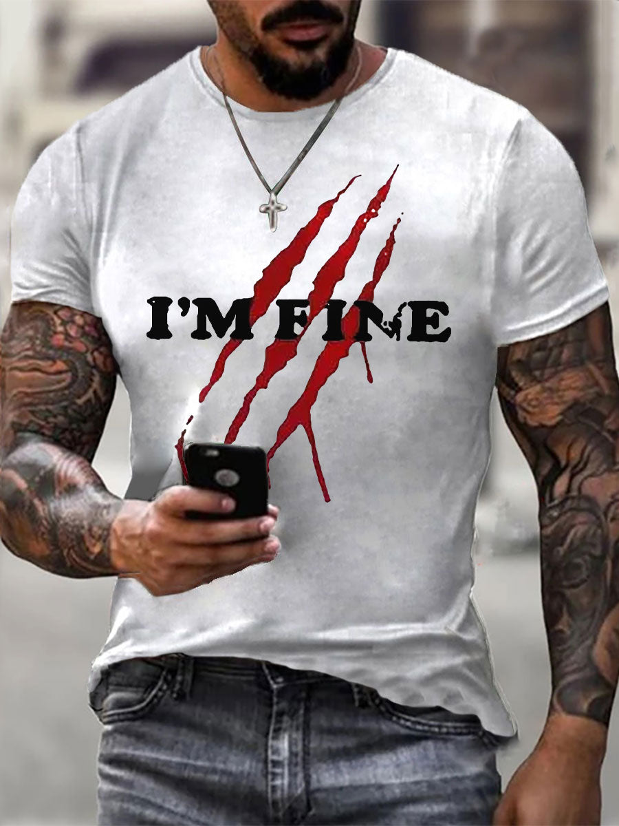 Herren I'm Fine Blutige Kunst gedruckt lässig T-Shirt