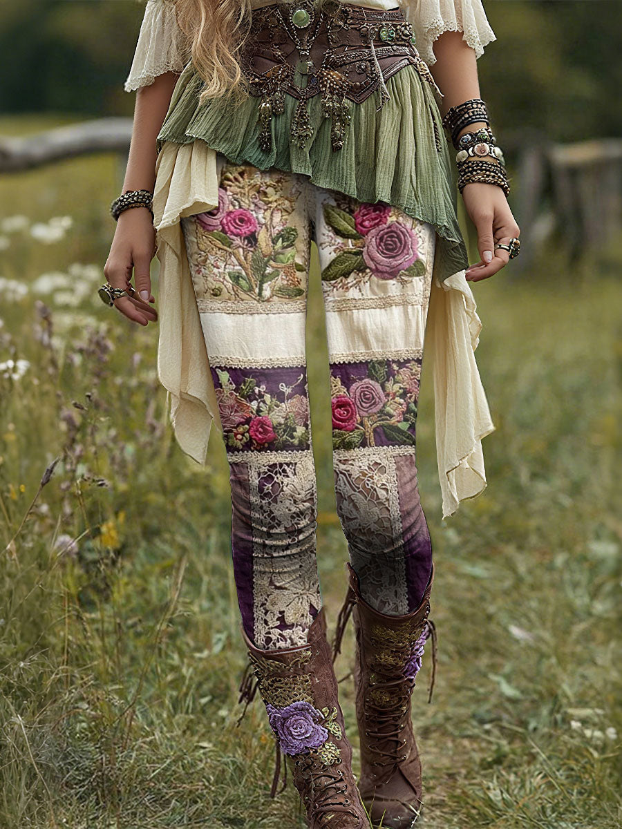 Botanische Damen Leggings mit Blumen druck