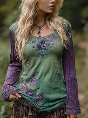 Elegantes, mit Blumen besticktes Damen-Vintage-Hemd