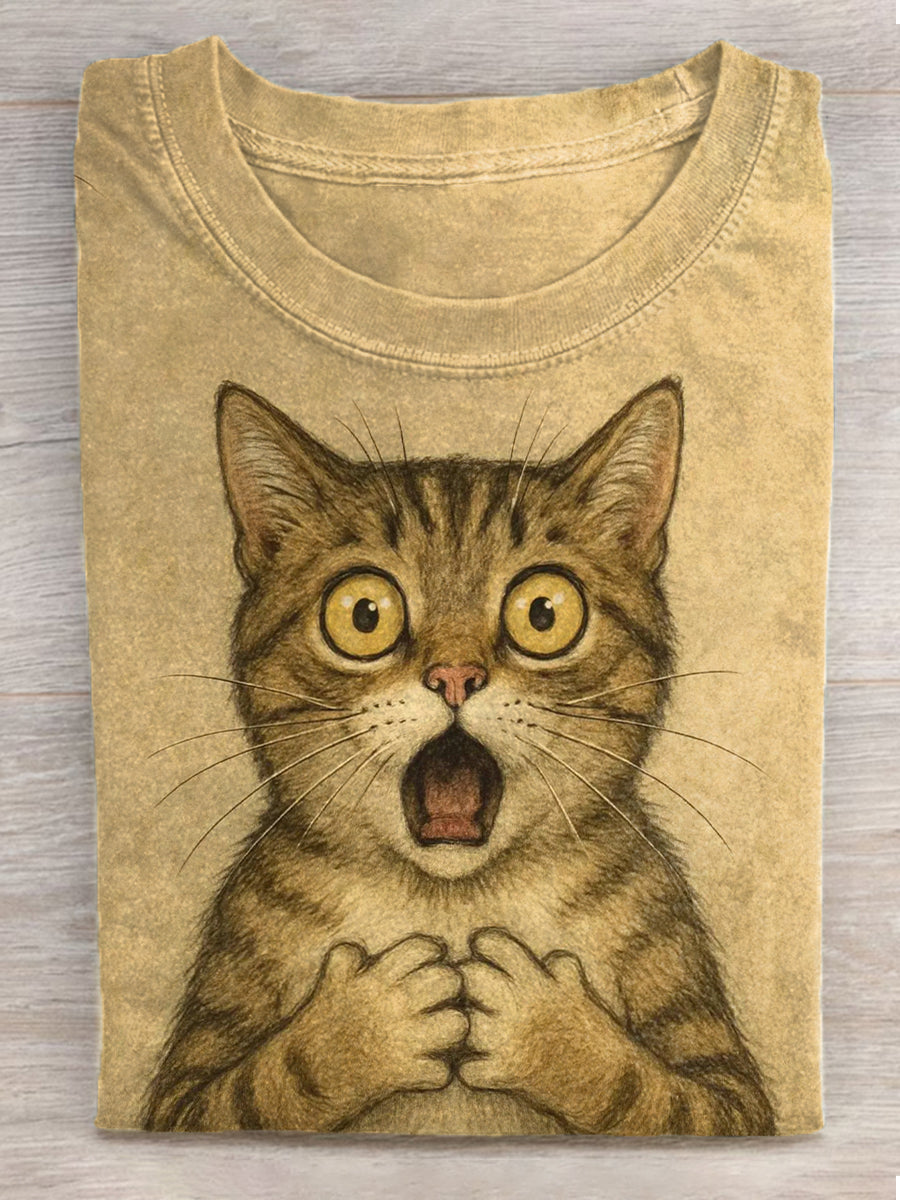 Damen Vintage Katzen druck gewaschen T-Shirt