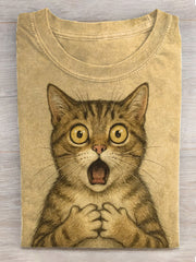 Damen Vintage Katzen druck gewaschen T-Shirt