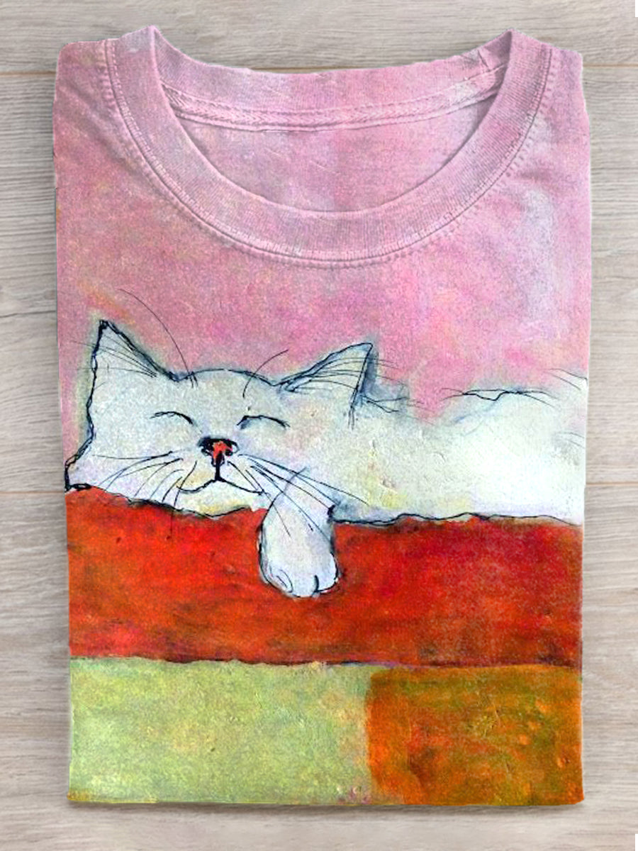Frauen Ölgemälde Kunst Katzen druck gewaschen T-Shirt