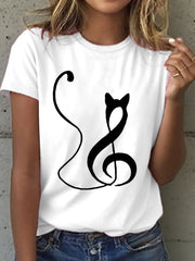 Frauen Musik Noten und Katze Print T-Shirt