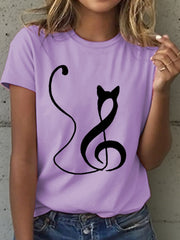 Frauen Musik Noten und Katze Print T-Shirt