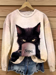 Frauen lustige Katze Kunstdruck Sweatshirt