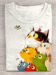 Frauen lustige Katze Kunstdruck Kurzarm T-Shirt