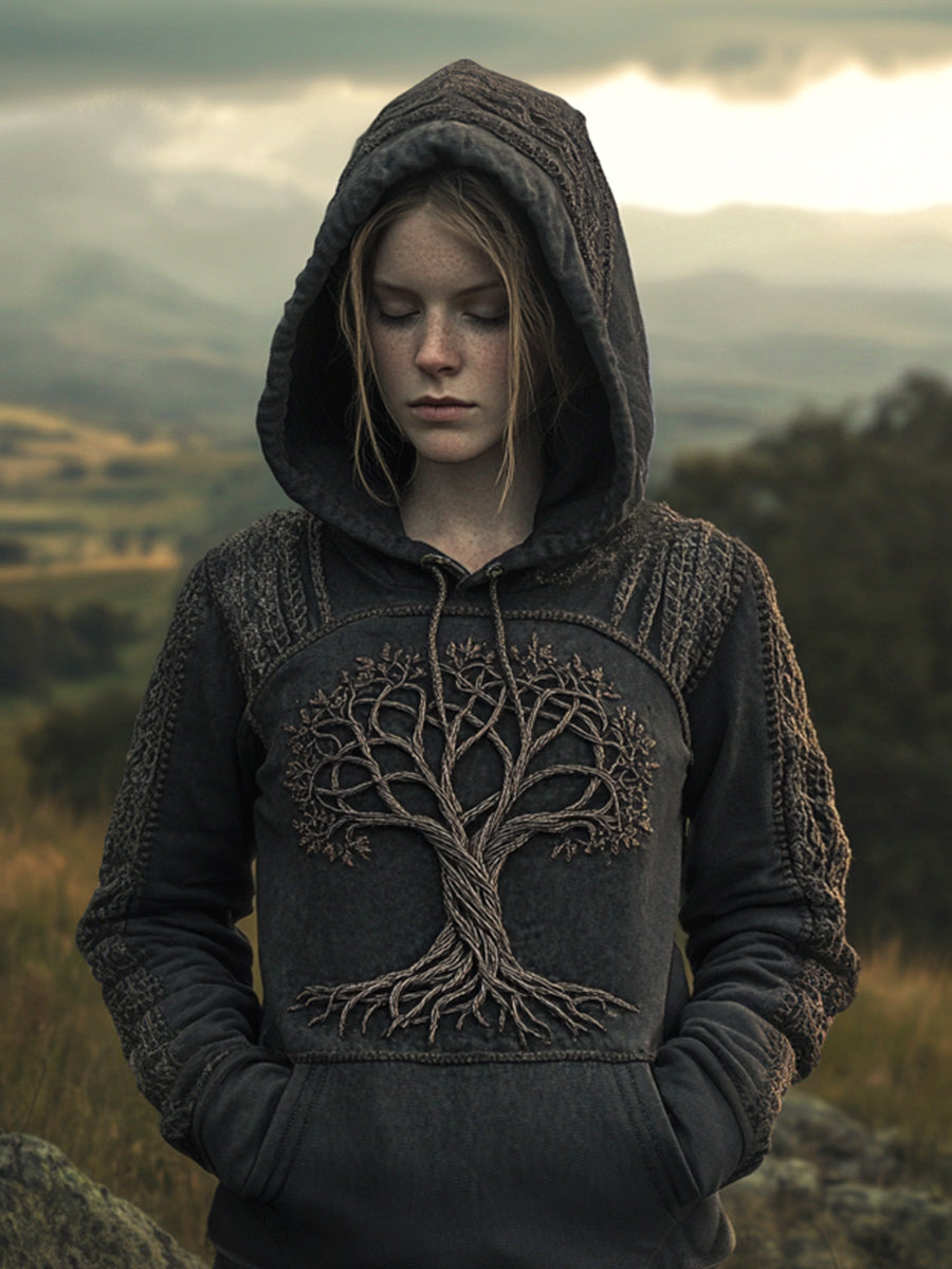 Frauenbaum des Lebens bestickte gewaschene Hoodie