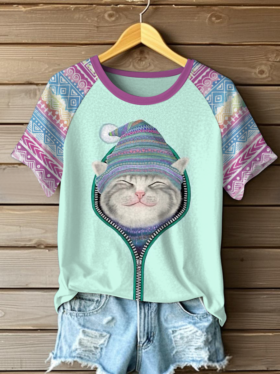 Katzen-Kunstdruck für Frauen lässig T-Shirt