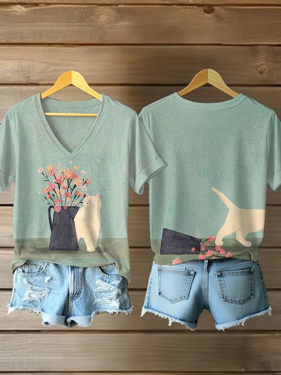 Katzen-Kunstdruck für Frauen lässig T-Shirt