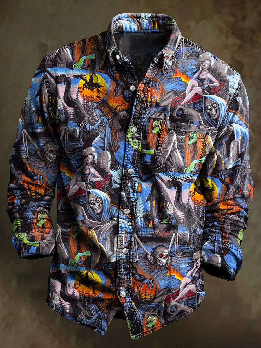 Herren Graffiti Kunstdruck Lässiges Langarm-Hemd