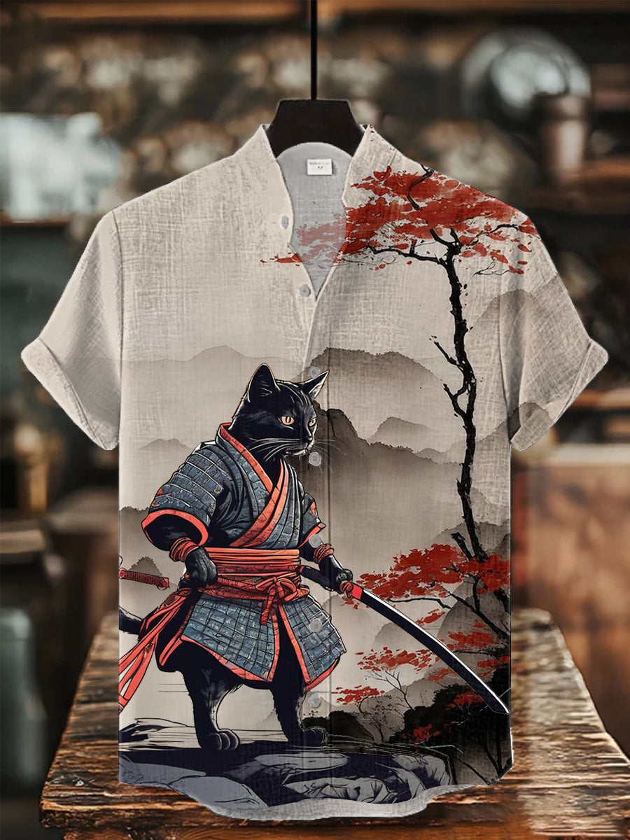 Herren-Kurzarm-Hemd mit japanischer Kunst