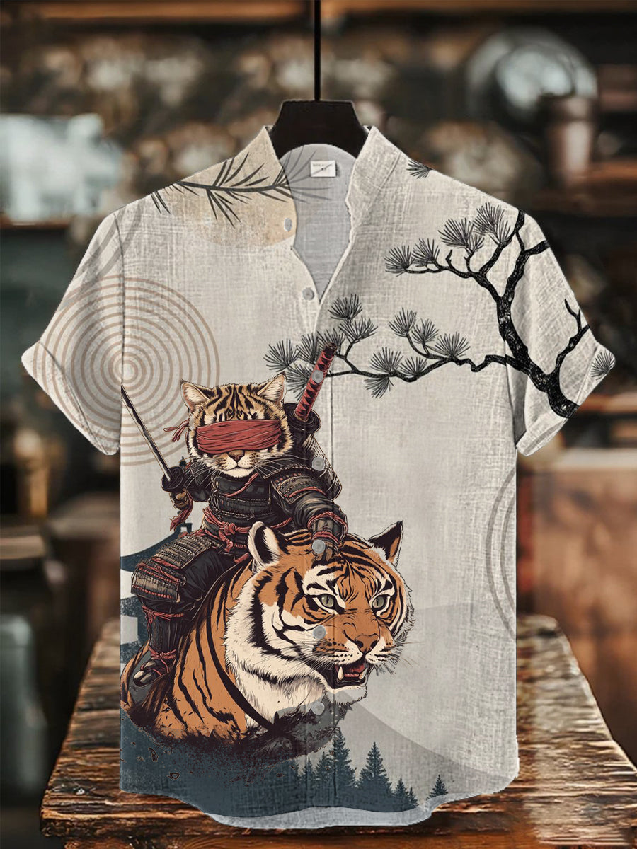 Herren-Kurzarm-Hemd mit japanischer Kunst