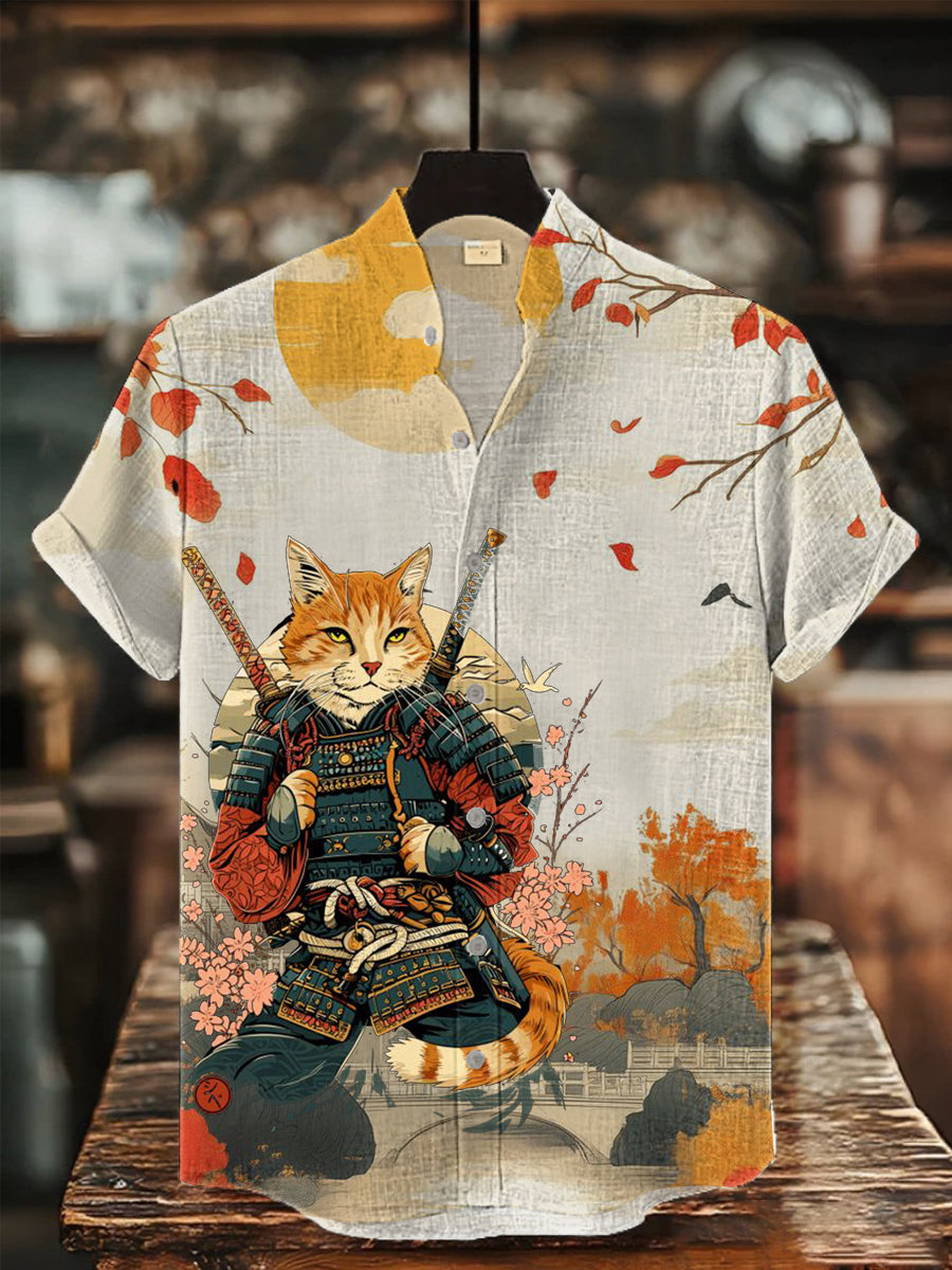 Herren-Kurzarm-Hemd mit japanischer Kunst