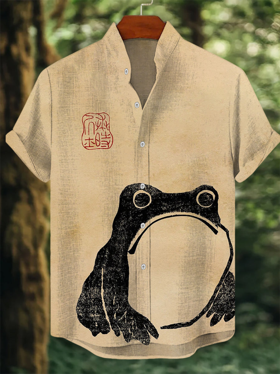 Herren-Kurzarm-Hemd mit japanischer Kunst