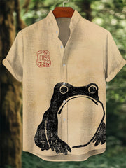 Herren-Kurzarm-Hemd mit japanischer Kunst