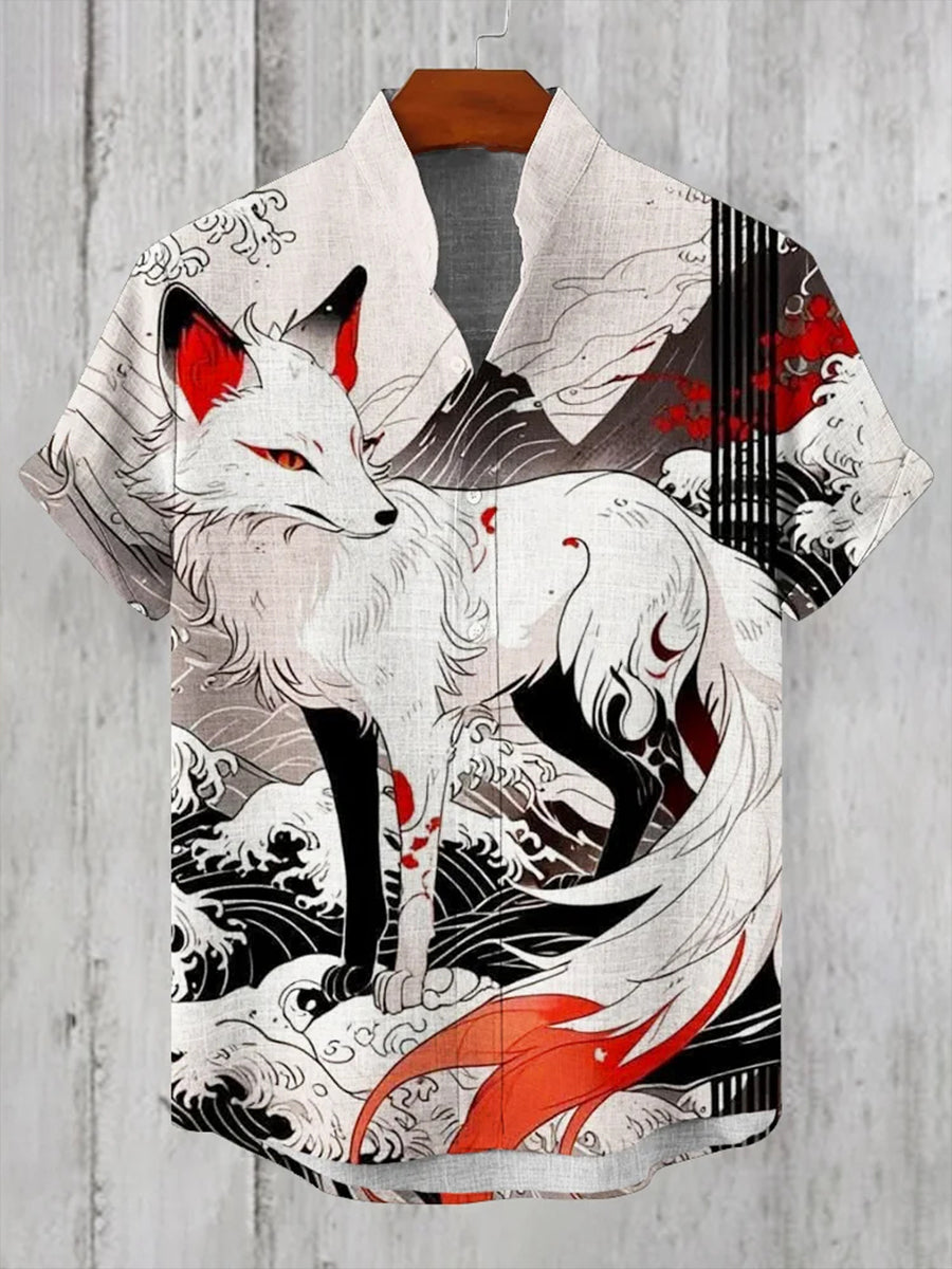 Kurz ärmel iges Hemd mit Fox-Srt-Print für Männer