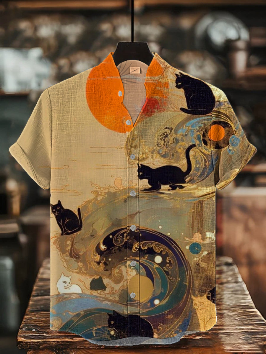 Herren-Kurzarm-Hemd mit japanischer Kunst