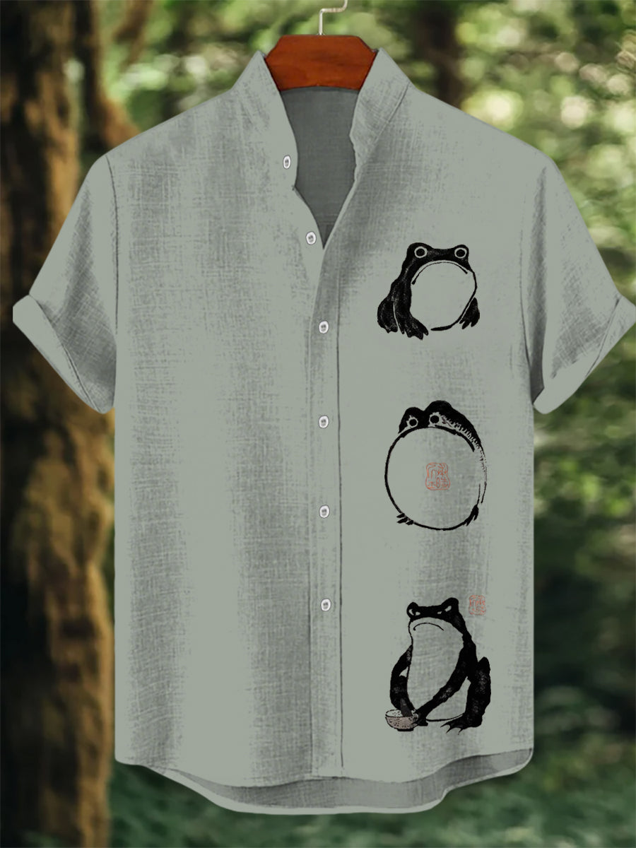 Herren-Kurzarm-Hemd mit japanischer Kunst