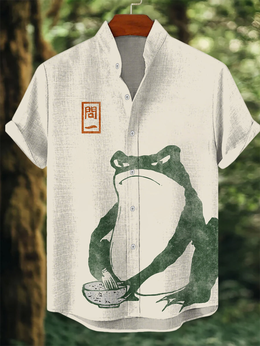 Herren-Kurzarm-Hemd mit japanischer Kunst