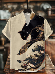 Herren-Kurzarm-Hemd mit japanischer Kunst