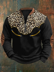 Herren Retro Western Leopard Print Casual Reiß verschluss Sweatshirt
