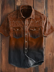 Herren Retro Western Print Lässiges Kurzarm-Shirt