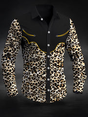 Herren Retro Western Leopard Print Lässiges Langarm-Shirt