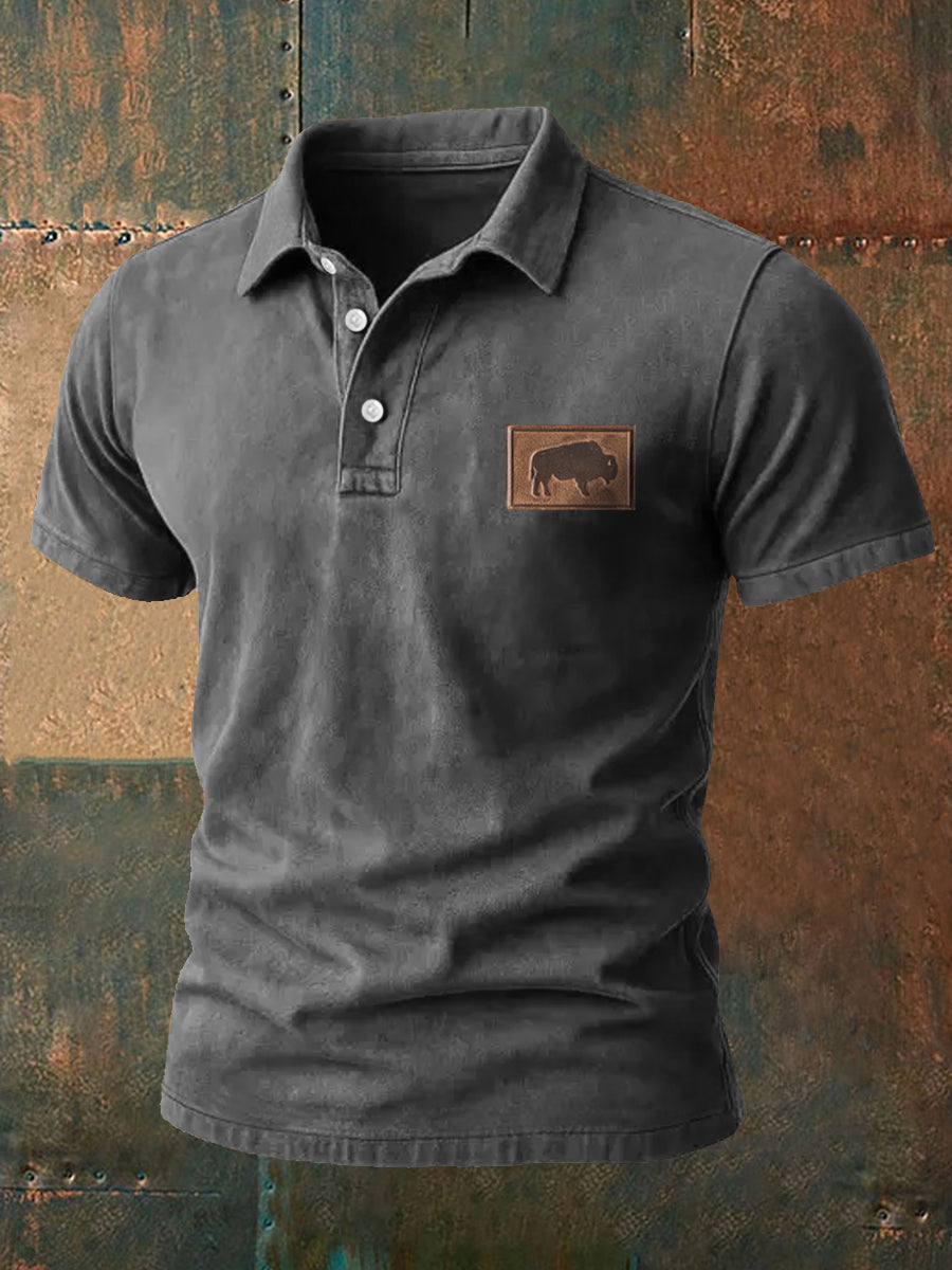 Herren Retro Western Buffalo Print Casual Top