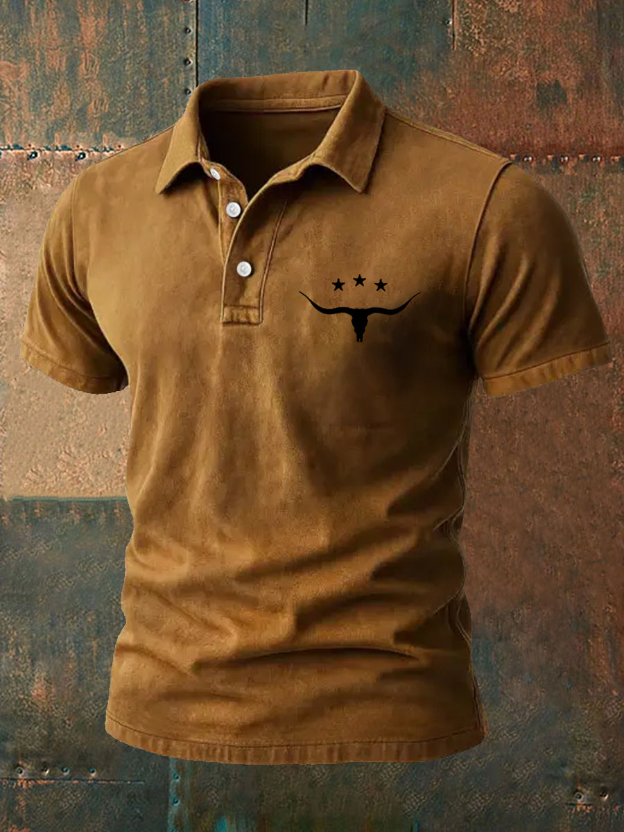 Herren Retro Western Bull Skull Print Casual Top