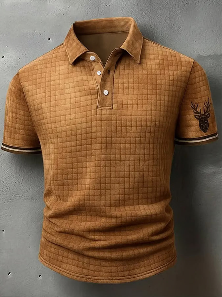 Herren Retro Western Geweih Print Casual Waffel Top